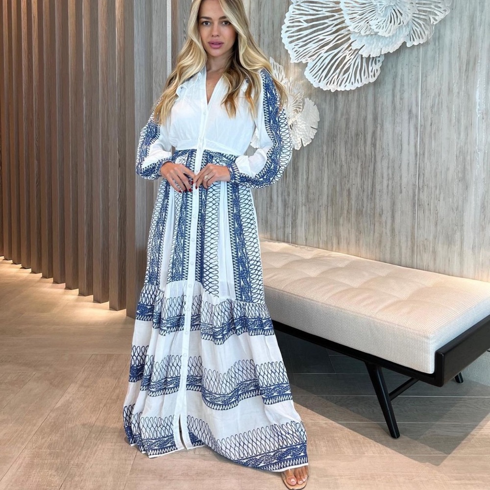 Gorgeous Embroidered Dress in white and blue